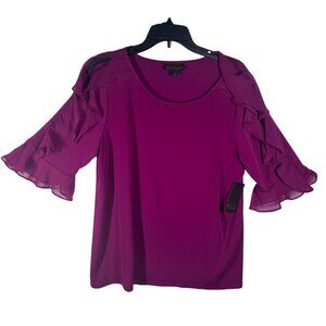 Bold Elements Blouse Women Size XL Magenta Top Ruffled Sleeve Cold Shoulders New